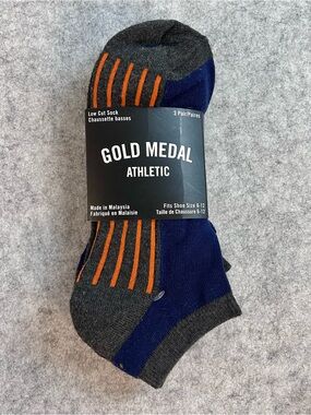 New Gold Medal Men’s Athletic Low Cut 3 Pack Socks / Blue
